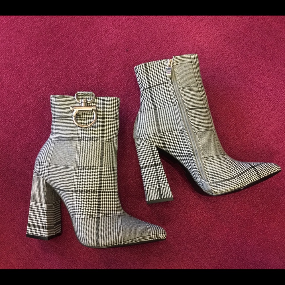 Public Desire Black and White Fabric Booties